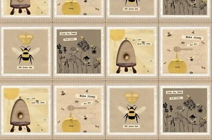 Studio E Yellow Save our Bees in Panel de panal 24 x 43 en estampado de algodón - Imagen 1 de 1