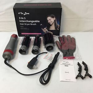 4 In Love SM-5258 Gray Red Corded 3 In 1 Interchangeable Hair Dryer Brush Used