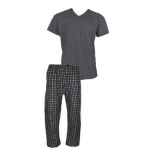 Men's Pajama Set 2pc Super Soft Short Sleeve Cozy Lounge Top & Bottom Set - Picture 1 of 25