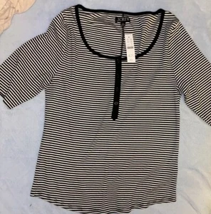 J. Crew Ladies XL. 3/4 Sleeve , Button Down ,Black-white Stripes. NWT - Picture 1 of 2