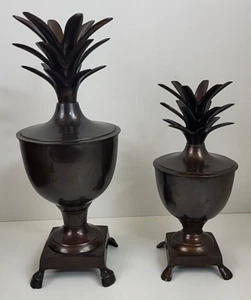 Vtg Set of 2 Hollywood Regency Style Gatco Solid Dark Brass Pineapple Urn Vase - Foto 1 di 10