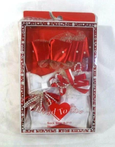 Head To Toe Girls White/Red Socks Size 6-7 1/2 Shoe Size 5-10, Matching Hair Bow - Picture 1 of 11