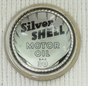 Silver Shell Motor Oil 3" Heavy Glass Paperweight - Picture 1 of 2