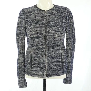 Jigsaw Jacket Blazer Knitted Wool Blend Grey Marl Fitted Zip Up Collarless UK 10 - Picture 1 of 11