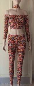 American Apparel 2pcs Printed Cotton Spandex Jersey Leggings & Crop Choker Top - Picture 1 of 7