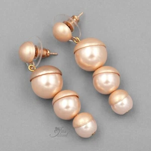 Women Rose Gold Plated 3 Pearls Drop Dangle Earrings Pink Costumes Jewelry 0317 - Picture 1 of 4