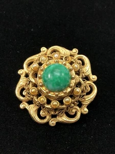 Vintage Florenza gewölbte goldfarbene Geheimfach Giftpille Brosche Anstecknadel * wie abgebildet - Bild 1 von 9
