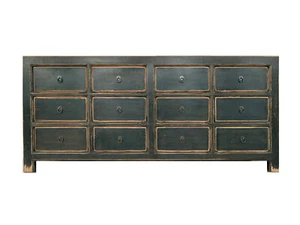DALIAN SOLID HARDWOOD ORIENTAL CHINESE BOHO ANTIQUE BUFFET SIDEBOARD BROWN - Picture 1 of 1