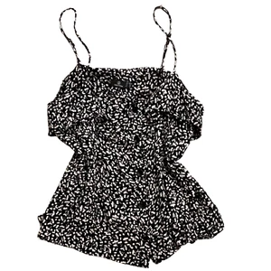 Volcom M/8 Now or Now Ruffle Button-Up Cami Tank Top Black Gray White 61R - Picture 1 of 11