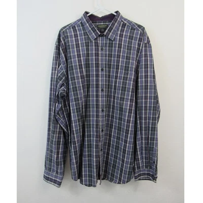 John Bartlett XXL Cotton Long Sleeve Button Up Shirt Top Collared Purple Black - Image 1 of 4
