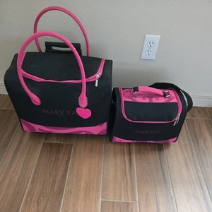 Mary Kay Consultant 2 Piece Black And Pink Rolling Luggage/Inventory Bag Set - Picture 1 of 11