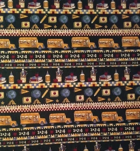 Vintage Schullehrer Stoffreste Muster Druck Schulbus Scrap Cotton 18x21 - Bild 1 von 1