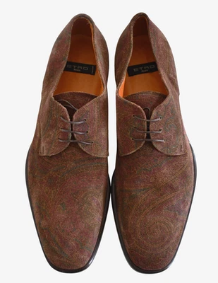 $870 Auth ETRO Milano PAISLEY SUEDE Lace-Up Men's Dress Shoes EU-44 US-11 - Image 1 of 4