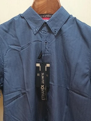 Ethanol NYC Shirt Mens Medium Blue Slim Fit Tech Stretch Button Short Sleeve - Image 1 of 4