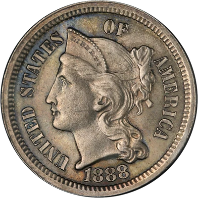 1888 Three (3) Cent Nickel Gem BU Key Date Superb Eye Appeal Strong Strike - Image 1 of 2