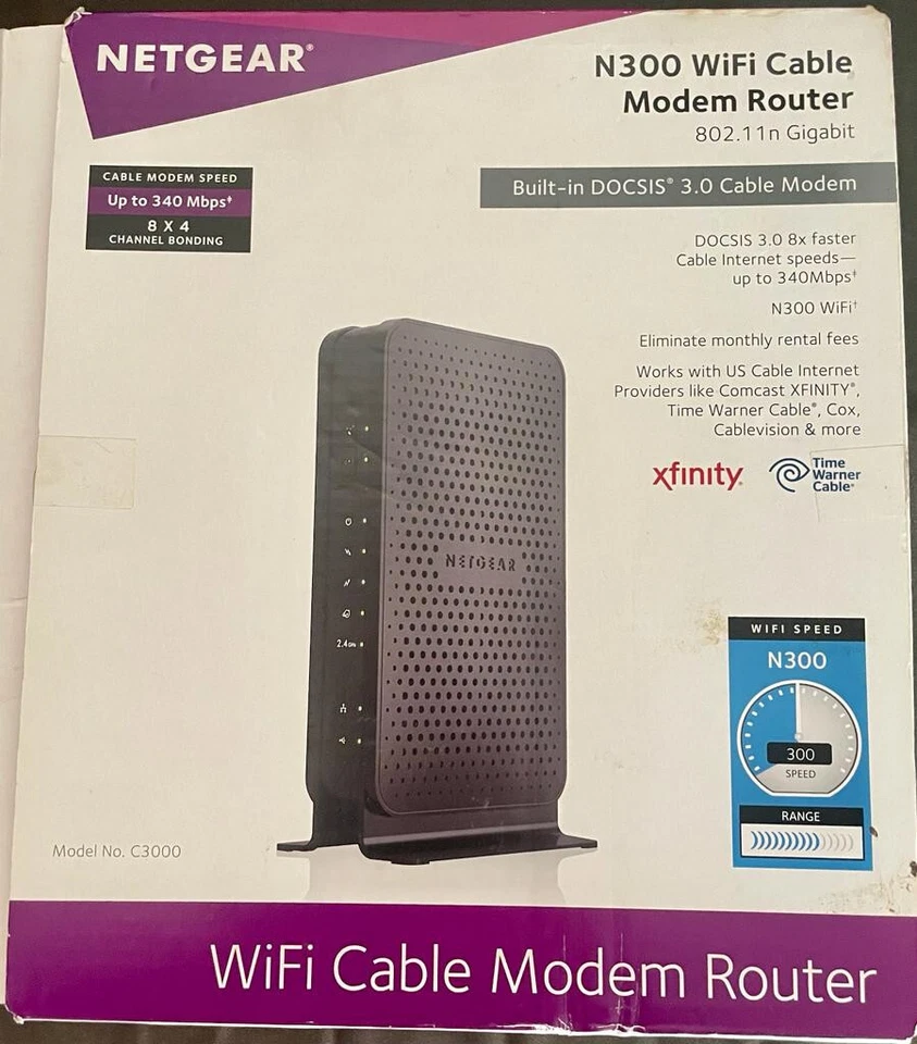 NETGEAR N300 Wifi Router 2 in 1 Cable Modem Router - Image 1 of 4