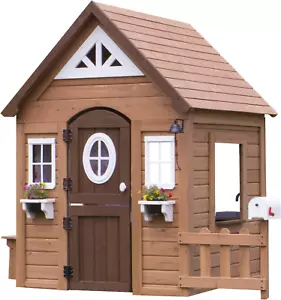 Aspen Cedar Wooden Kids Playhouse Cottage with Play Kitchen, Snack Bar, Picnic B - Picture 1 of 12