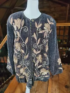 Womens Embroidered Blazer Jacket Chenille 1X Multicolor Floral Artsy Y2k Vtg - Picture 1 of 18
