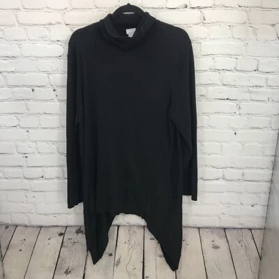 Top Chicos Mujer Extra Grande 3 Negro Pullover Cuello Tortuga Dobladillo Asimétrico Foto 1 de 4