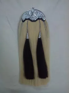 CINTURÓN DE CARDO SPORRAN BAGPIPE PIPER ORIGINAL BLANCO PELO DE CABALLO NEGRO CUERO KILT - Imagen 1 de 4