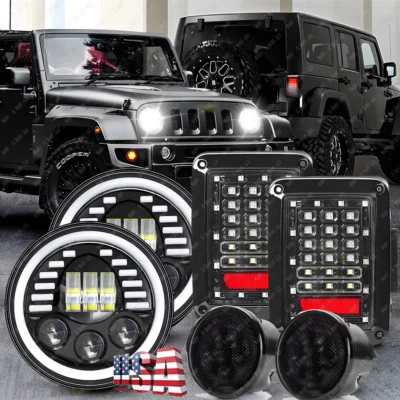 for 2007-18 Jeep Wrangler JK Combo 7" Round Led Headlight Tail Light Turn lights - Image 1 of 4