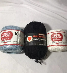 3 Skein Lot Red Heart Crochet Knitting Super Sport Yarn Thread Blue Black White - Picture 1 of 6