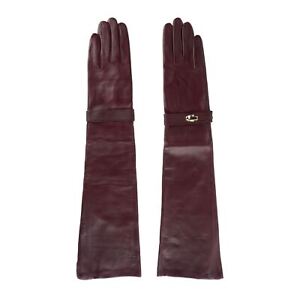 Cavalli Class CQZ.007 Women Brown Gloves Leather Thermal Elbow Mittens Sz 7.5” S