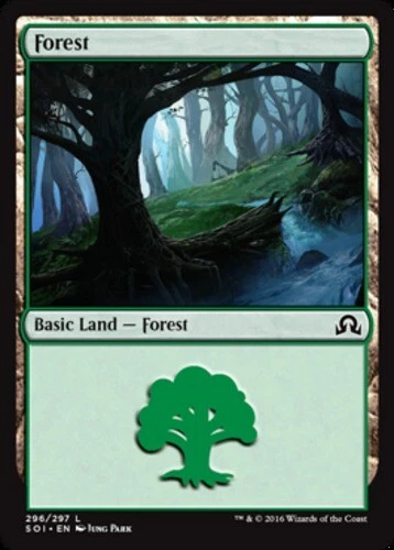Light Play, Korean MTG Regular Forest (296) Shadows Over Innistrad Magic the Gat - Image 1 of 1