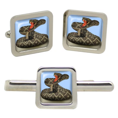Serpente a Sonagli Quadrato Gemelli E Fermacravatta Set - Immagine 1 di 4