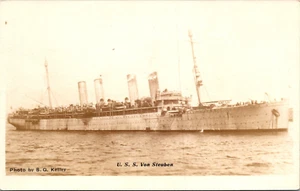 STEAMSHIP USS VON STEUBEN - OLD REAL PHOTO POSTCARD - Picture 1 of 2