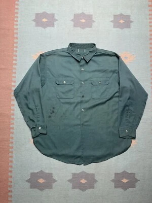 Camisa de trabajo vintage años 50 60 manga larga ribete sarga refuerzos desgastados XXL Foto 1 de 4