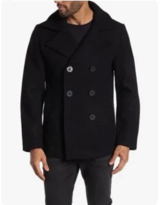 Slate & Stone Mens “Stephen” Wool Blnd Peacoat Faux Collar Black M NWT MSRP $699 - Image 1 of 4