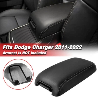 Fits 2011-2022 Dodge Charger Center Console Armrest Vinyl Leather Gray Stitch - Image 1 of 4