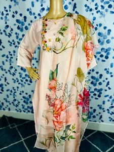 Roman Silk Kantha Handwork Neckline Embroidery digital Printed Dupatta with Pant - Picture 1 of 7