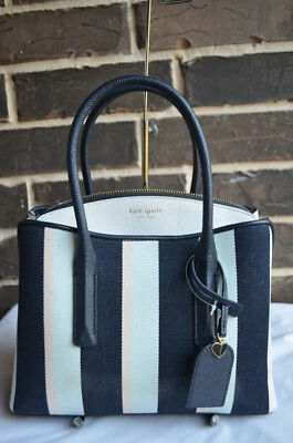 NWT Kate Spade Margaux Leather Canvas Stripe Medium Satchel Navy Blue Multi - Image 1 of 4
