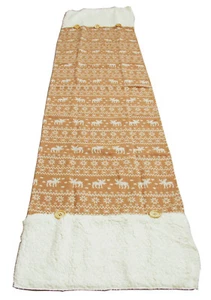 Holiday Moose Table Runner with Shearling Button Tan 16x70in Faux Sheep Wool - Picture 1 of 1