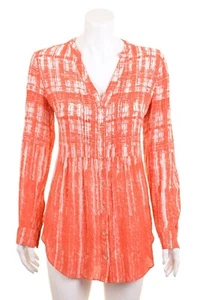 Blusa Camisa Top Anthropologie Maeve Mujer Naranja Blanco Botones Cuello en V 8 - Imagen 1 de 9