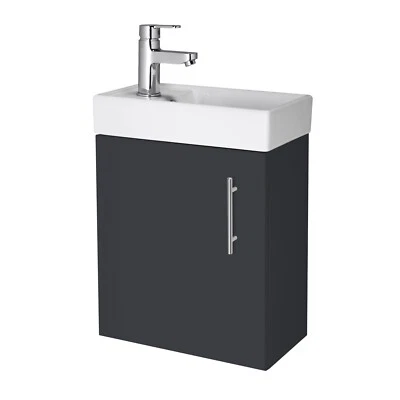 NUIE 400mm Compact Wall Mounted Single Door Basin Vanity Unit Bathroom Soft Black