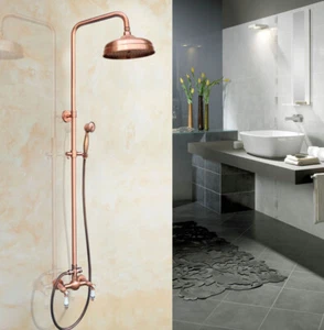 Antiguo sistema de grifo de ducha de baño de montaje en pared de cobre rojo de 8 pulgadas grifo de lluvia - Imagen 1 de 7