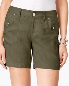 New INC International Concepts Linen Curvy-Fit Shorts Olive Drab Size 14 - Picture 1 of 7