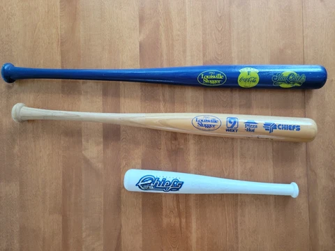Syracuse SkyChiefs & Chiefs Wood Baseball Bats & Chatter Bat & Autographed ball Cover