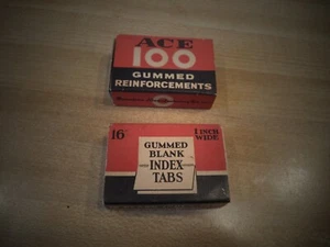 2 Vintage Boxes Ace Gummed Reinforcements and Gummed Blank Index Tabs Dennison - Picture 1 of 6