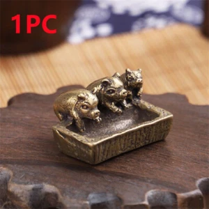 1PC Brass Tea Pet Little Pigs Drink Water Figurines Sculpture Display Kung Fu - Picture 1 of 10