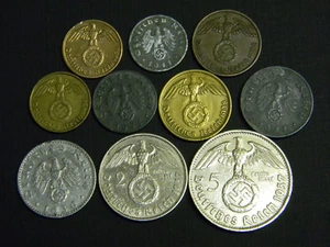 Complete Set of WW2 German Reich Coins All w/Sw 1 Pf to 5 RM Silver - Picture 1 of 3