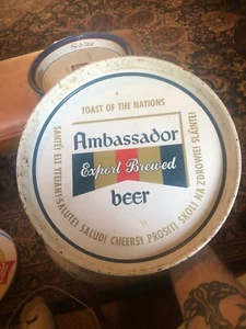 VINTAGE KRUEGER AMBASSADOR BEER 12" METAL TRAY NEWARK Export Cheers in Languages - Picture 1 of 6