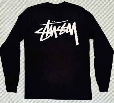 Camiseta negra Stussy Basic manga larga con logotipo para hombre talla S Foto 1 de 3