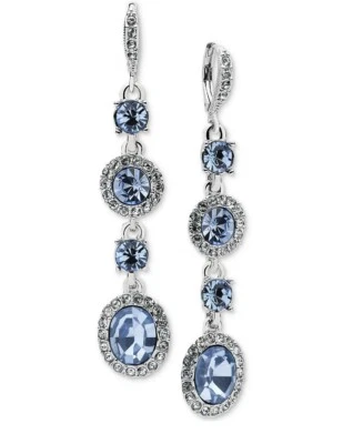 Pendientes colgantes lineales Givenchy tono plata cristal azul GS6 $68 Foto 1 de 4