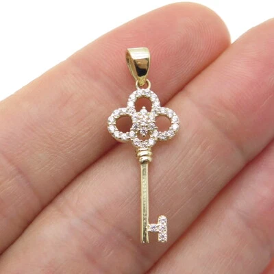 14K Yellow Gold Round-Cut C Z Key Minimalist Charm Pendant - Image 1 of 4