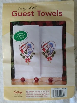 Craftways Terry Cloth Guest Towels Embroidery Kit Santa's Heart Pair Christmas - Image 1 of 4