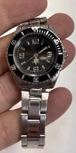 Quartz Ladies Watch Silver Toned Black Face Dive Style - Picture 1 of 3